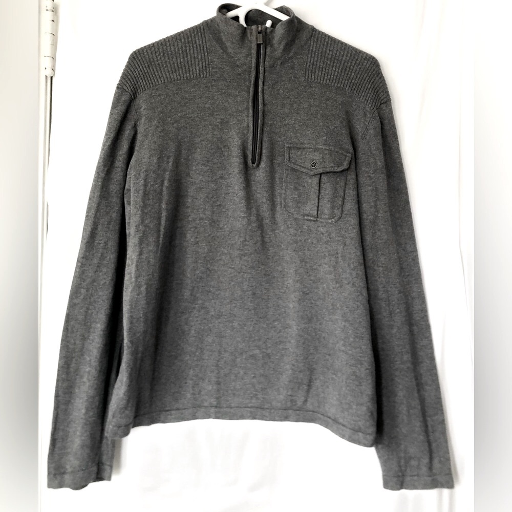 Michael Kors Gray Half-zip Cotton Pullover Sweater Size Medium
